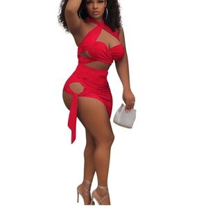 Elegant Red Cut-Out Dress